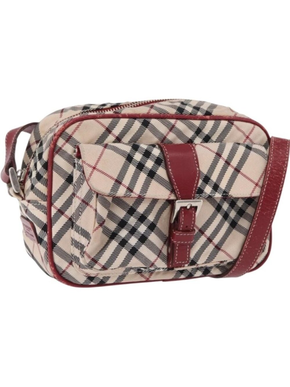 BURBERRY Nova Check Blue Label Shoulder Bag Canvas Beige Silver